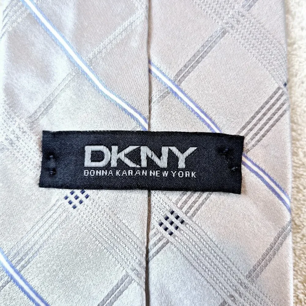 Lot of 2 DKNY Donna Karan Designer Striped Blue & Gray 100% Silk Neckties